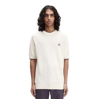 Fred Perry Pique Stitch Knitted T-Shirt Ecru  - K7642-R96