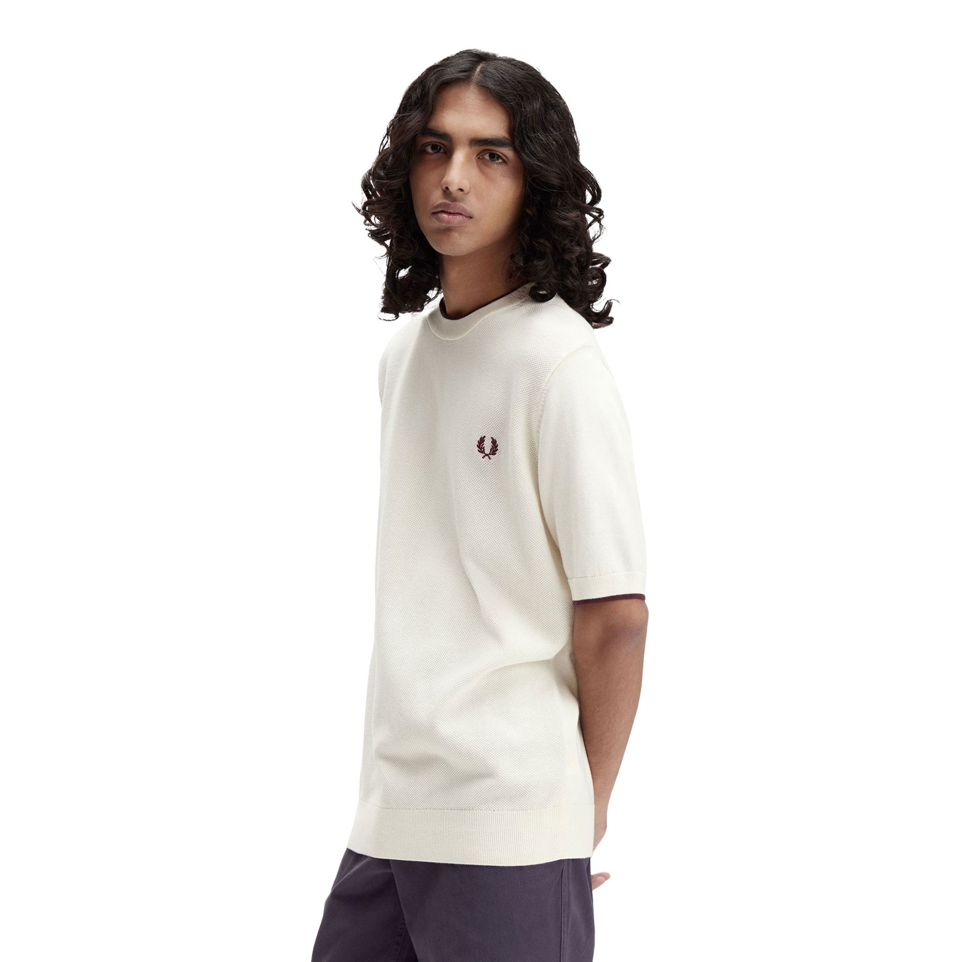 Fred Perry Pique Stitch Knitted T-Shirt Ecru  - K7642-R96