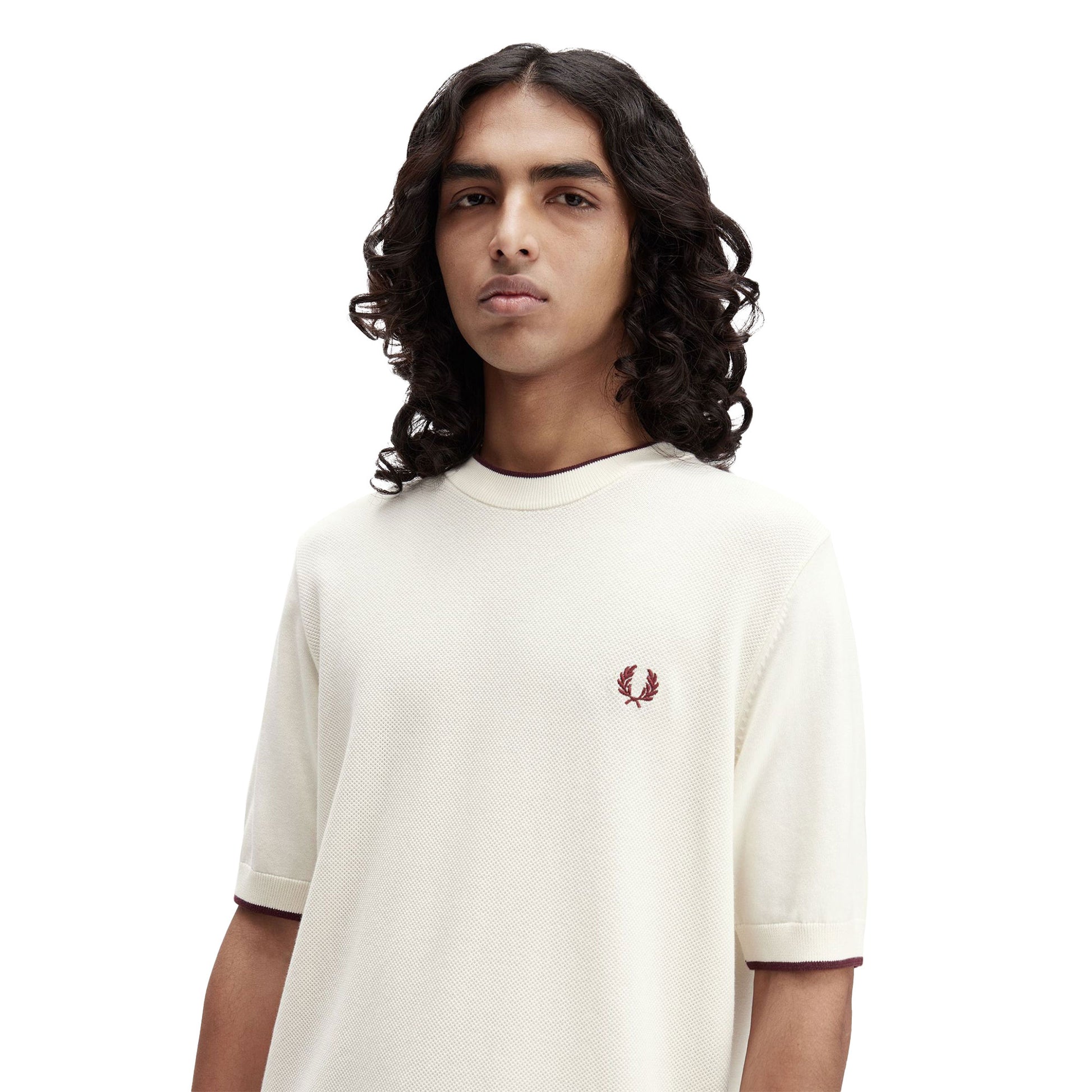 Fred Perry Pique Stitch Knitted T-Shirt Ecru  - K7642-R96