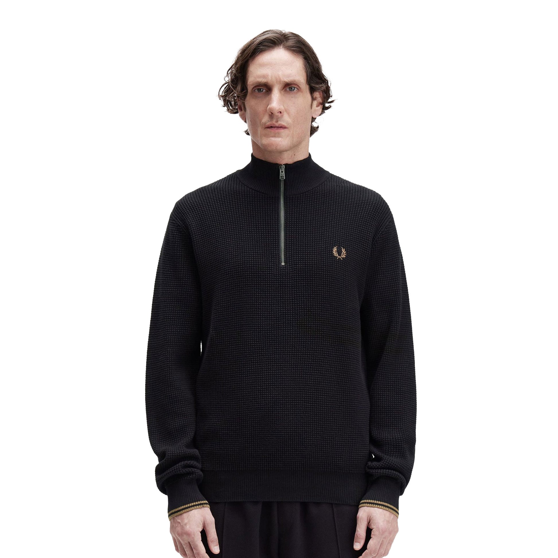 Fred Perry Waffle Stitch Half Zip Jumper Black  - K8557-102