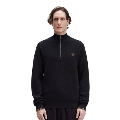 Fred Perry Waffle Stitch Half Zip Jumper Black  - K8557-102