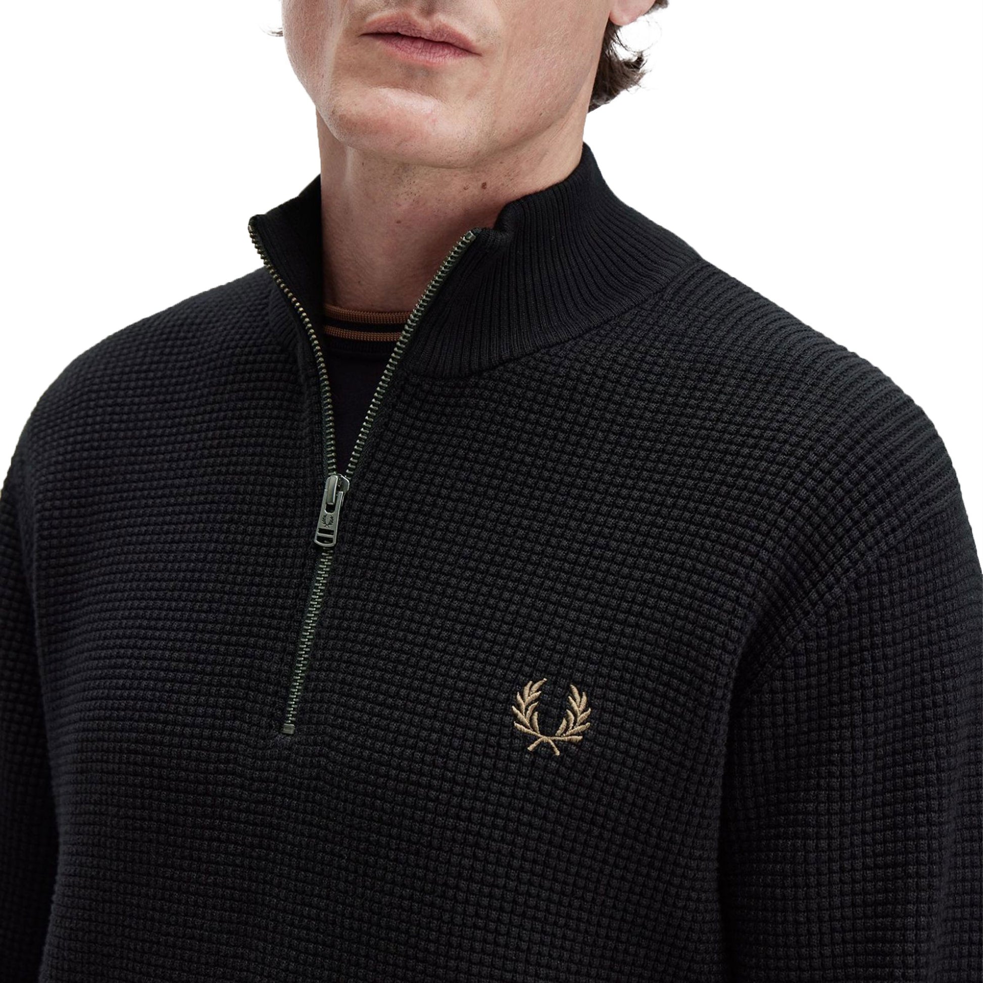 Fred Perry Waffle Stitch Half Zip Jumper Black  - K8557-102