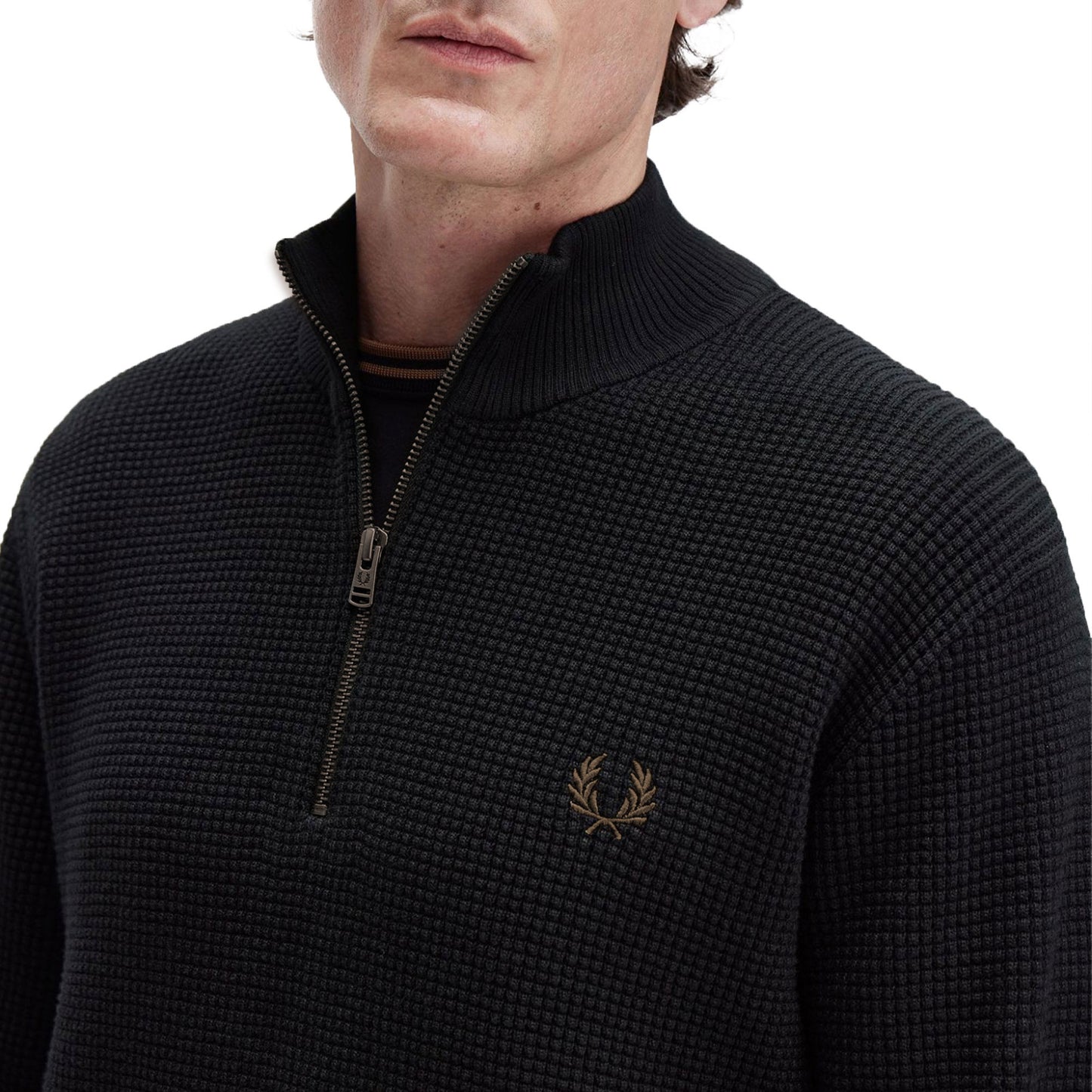Fred Perry Waffle Stitch Half Zip Jumper Black