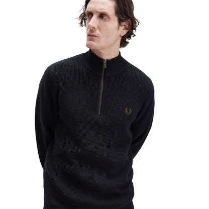 Fred Perry Waffle Stitch Half Zip Jumper Black