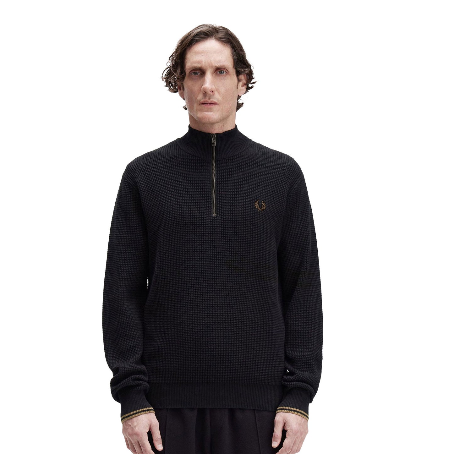 Fred Perry Waffle Stitch Half Zip Jumper Black