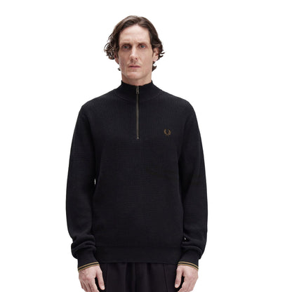 Fred Perry Waffle Stitch Half Zip Jumper Black