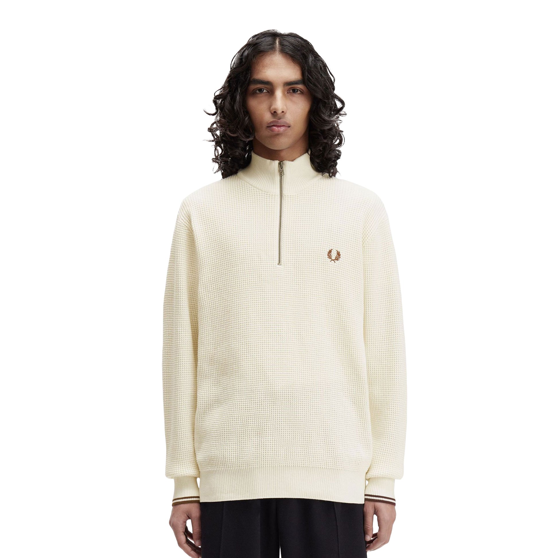 Fred Perry Waffle Stitch Half Zip Jumper Ecru  - K8557-560