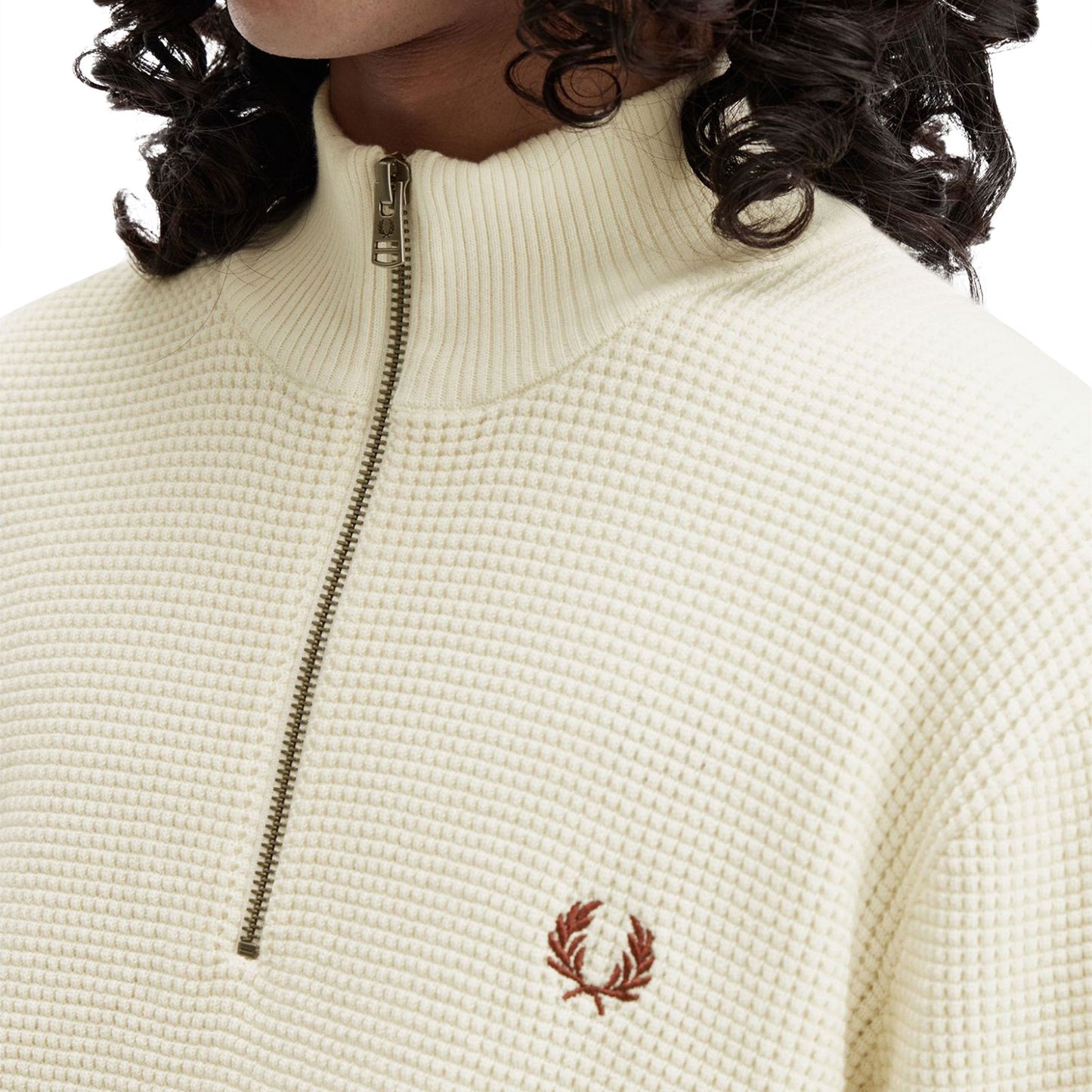 Fred Perry Waffle Stitch Half Zip Jumper Ecru  - K8557-560
