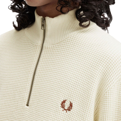 Fred Perry Waffle Stitch Half Zip Jumper Ecru  - K8557-560