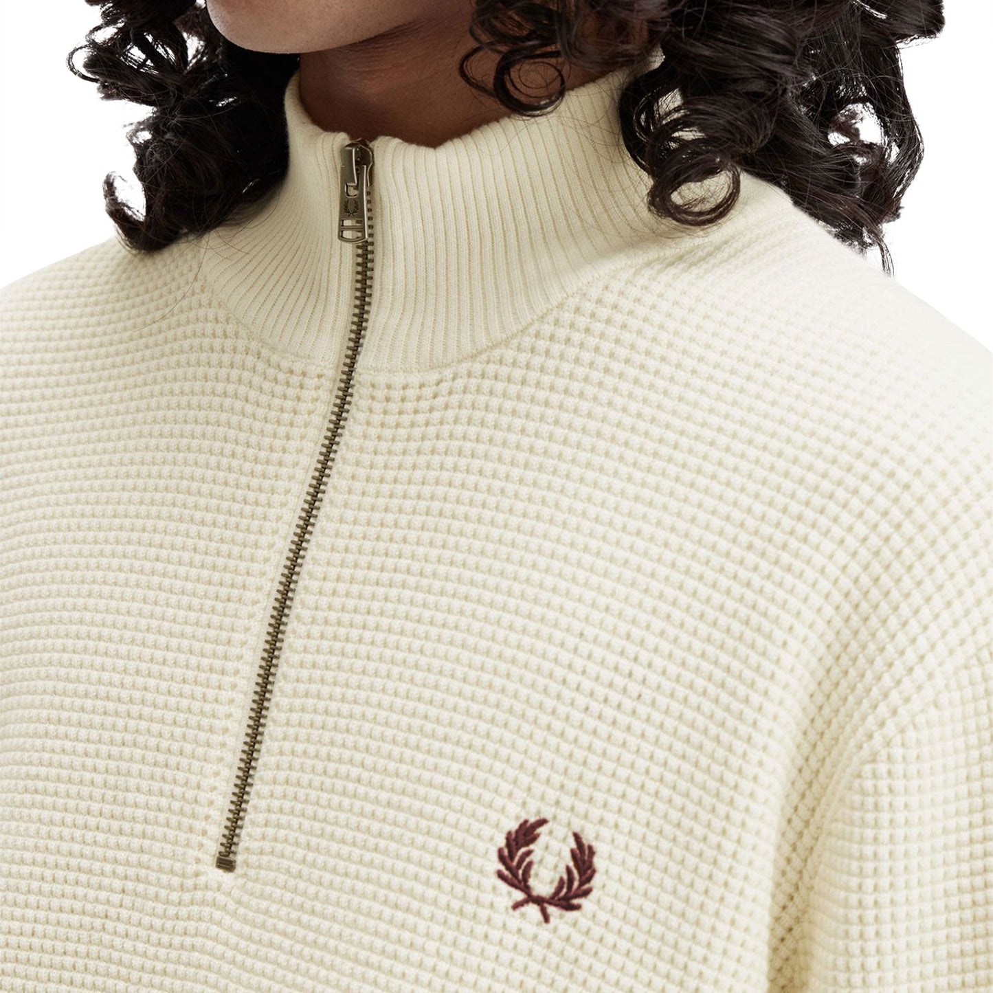 Fred Perry Waffle Stitch Half Zip Jumper Ecru