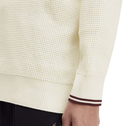 Fred Perry Waffle Stitch Half Zip Jumper Ecru