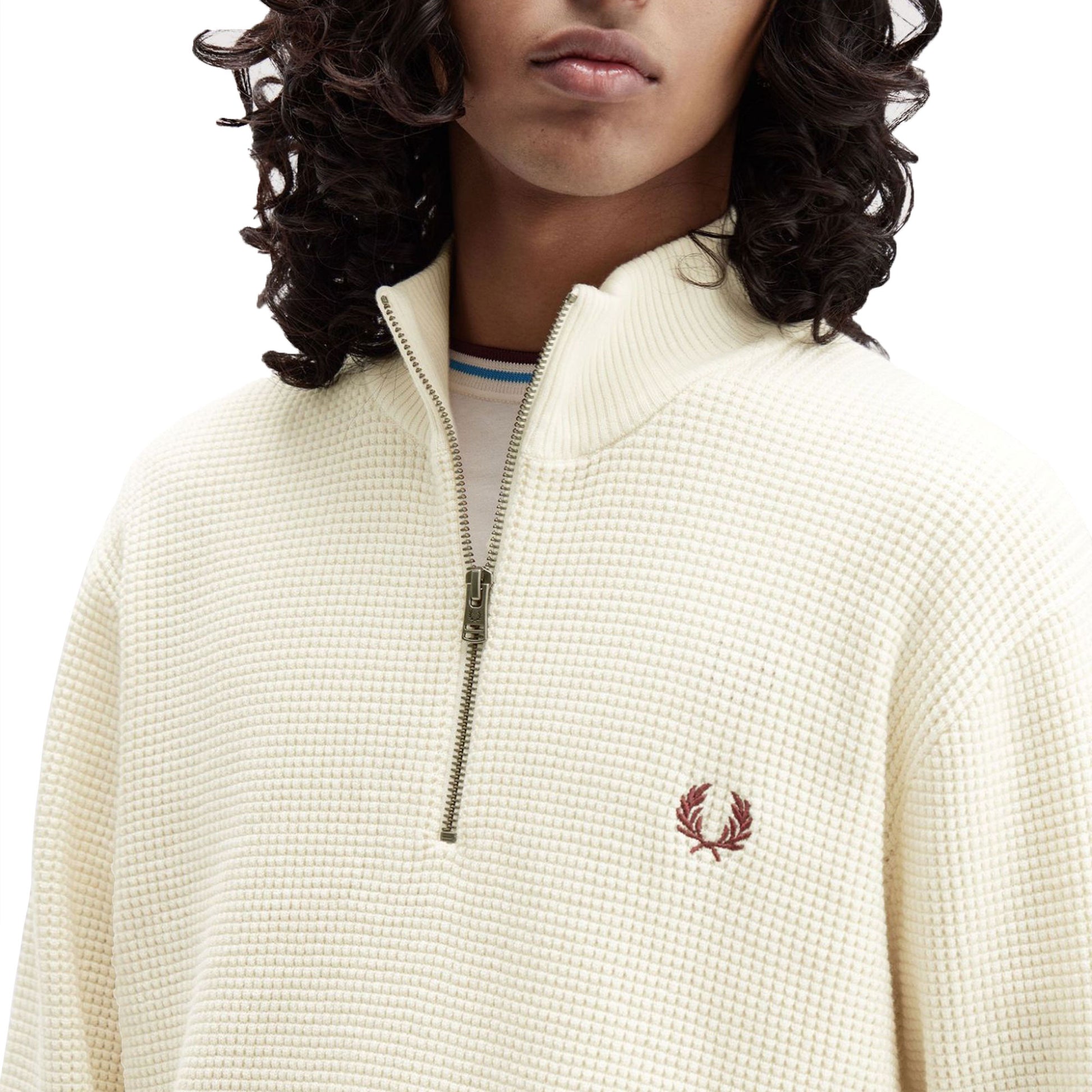 Fred Perry Waffle Stitch Half Zip Jumper Ecru  - K8557-560