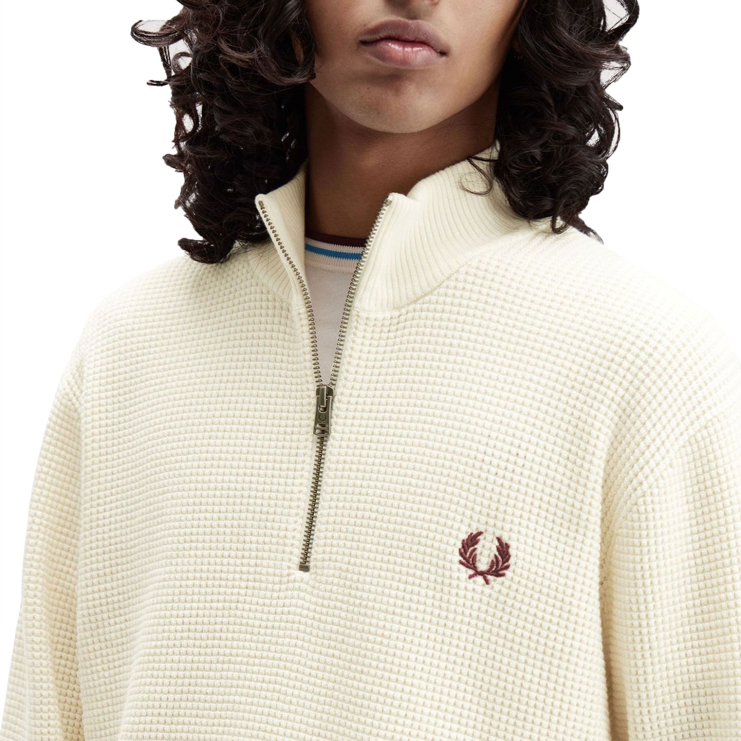 Fred Perry Waffle Stitch Half Zip Jumper Ecru
