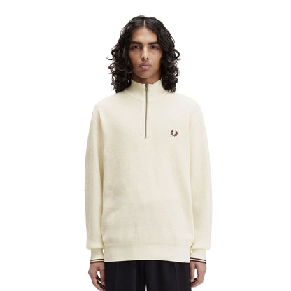 Fred Perry Waffle Stitch Half Zip Jumper Ecru