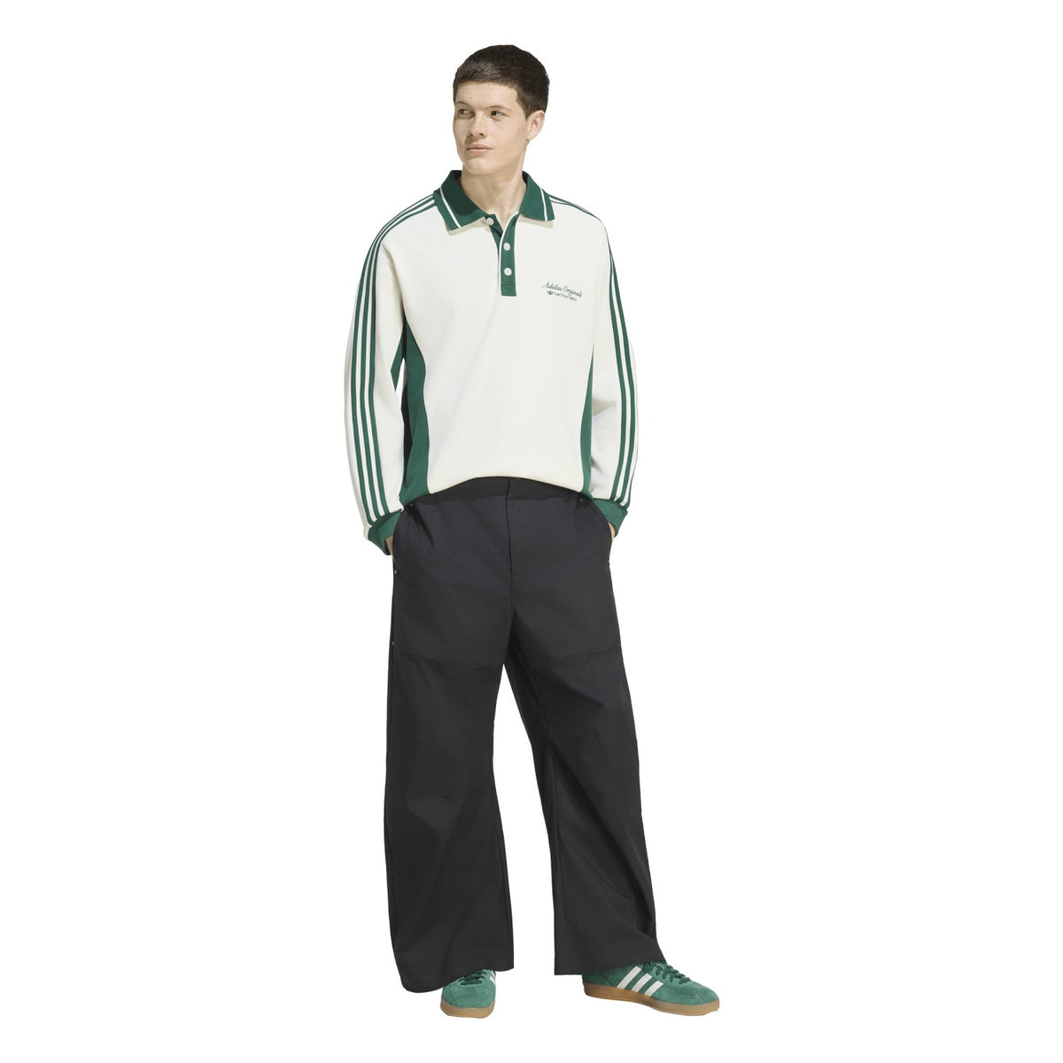 Adidas Originals Polo LS Off White/Dark Green  - KW5688