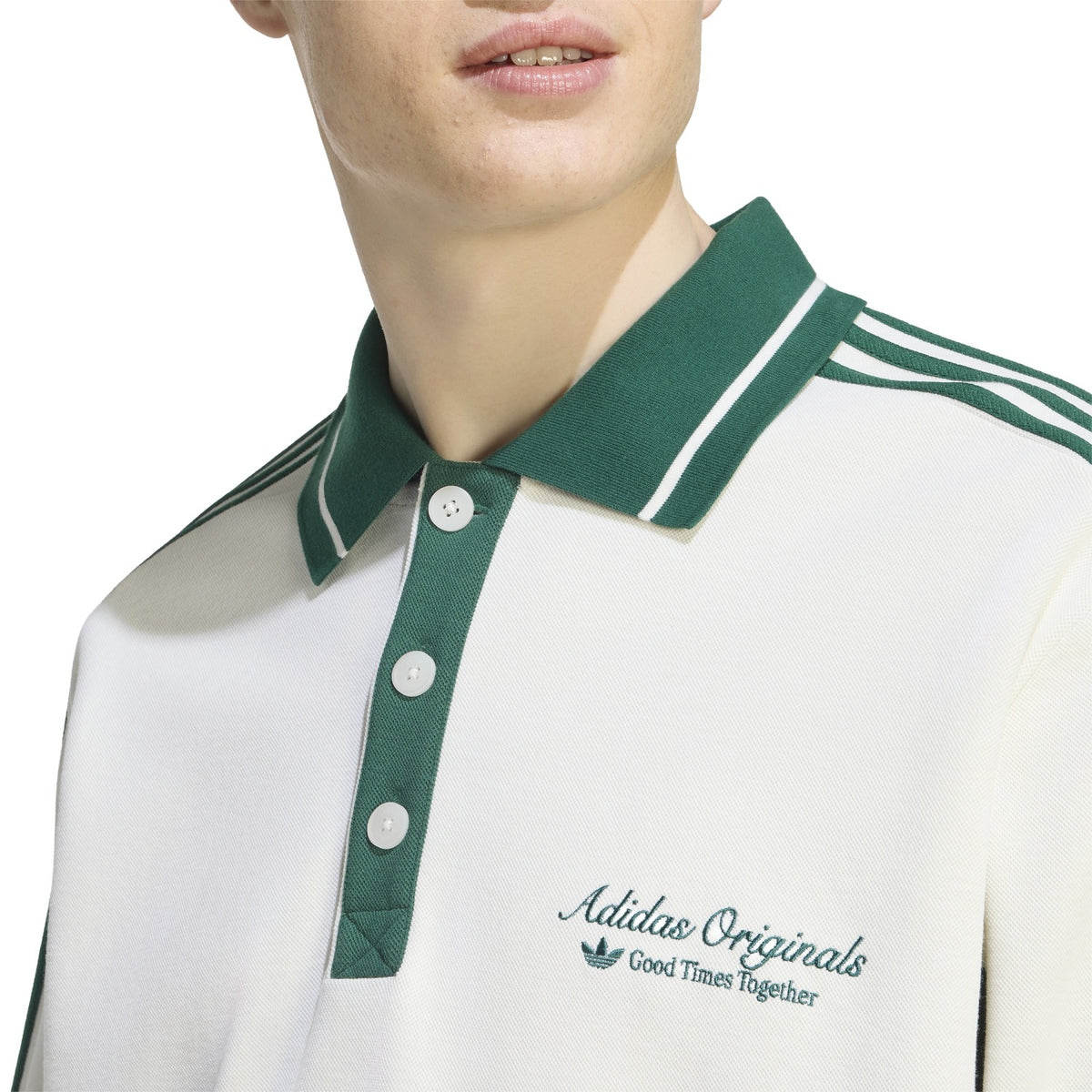 Adidas Originals Polo LS Off White/Dark Green  - KW5688