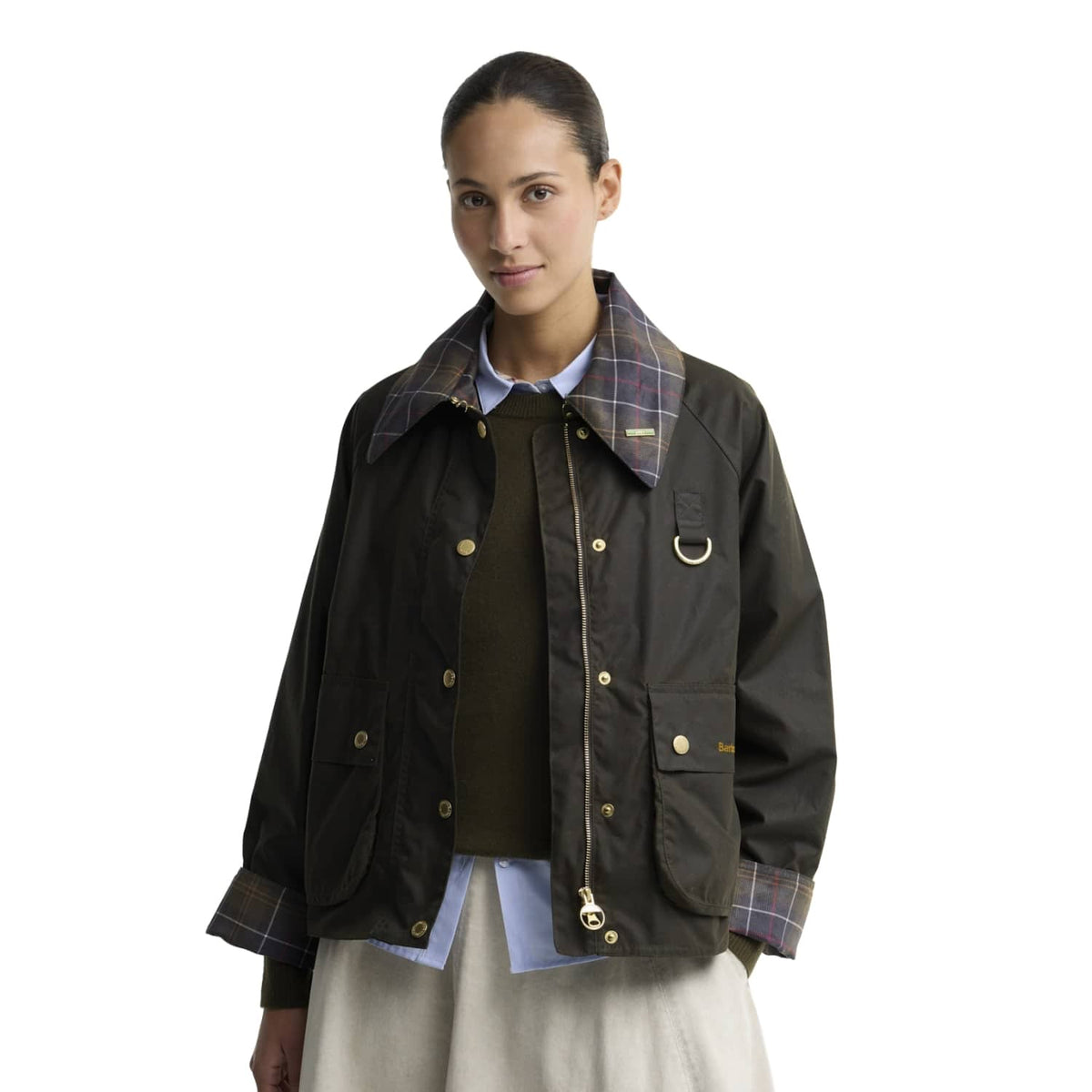 Barbour Icons Tartan Collar Spey Wax Jacket Olive/Classic  - LWX1581OL71