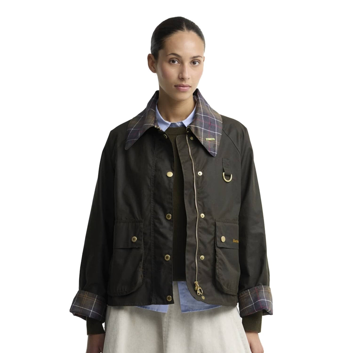 Barbour Icons Tartan Collar Spey Wax Jacket Olive/Classic  - LWX1581OL71