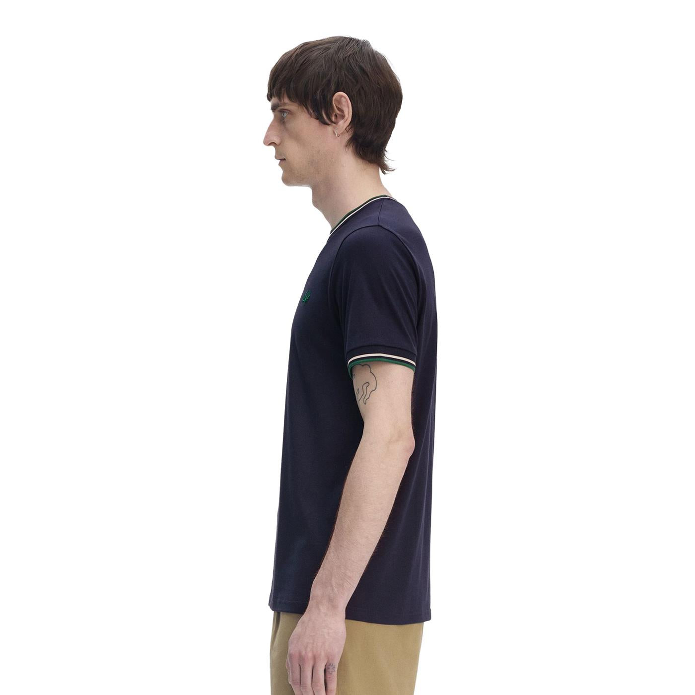 Fred Perry Twin Tipped T-Shirt Dark Carbon/Light Ecru/Green  - M1588-Y30