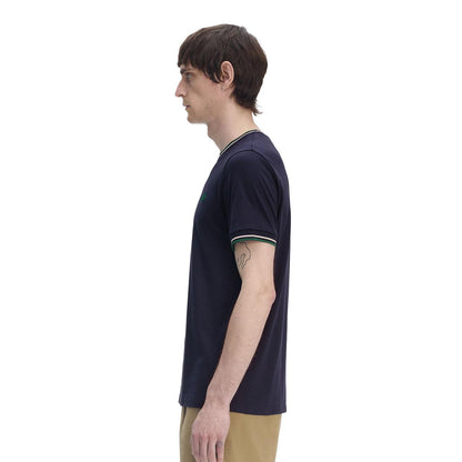 Fred Perry Twin Tipped T-Shirt Dark Carbon/Light Ecru/Green  - M1588-Y30