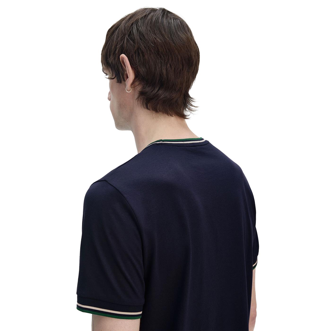 Fred Perry Twin Tipped T-Shirt Dark Carbon/Light Ecru/Green  - M1588-Y30