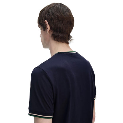 Fred Perry Twin Tipped T-Shirt Dark Carbon/Light Ecru/Green  - M1588-Y30