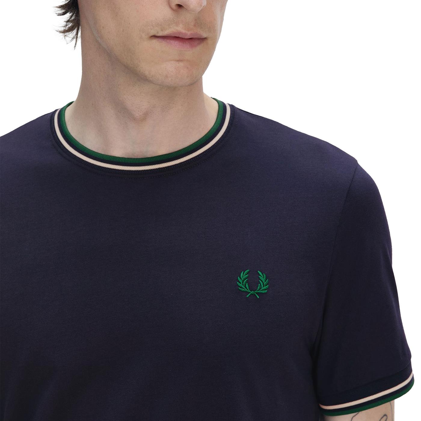 Fred Perry Twin Tipped T-Shirt Dark Carbon/Light Ecru/Green  - M1588-Y30