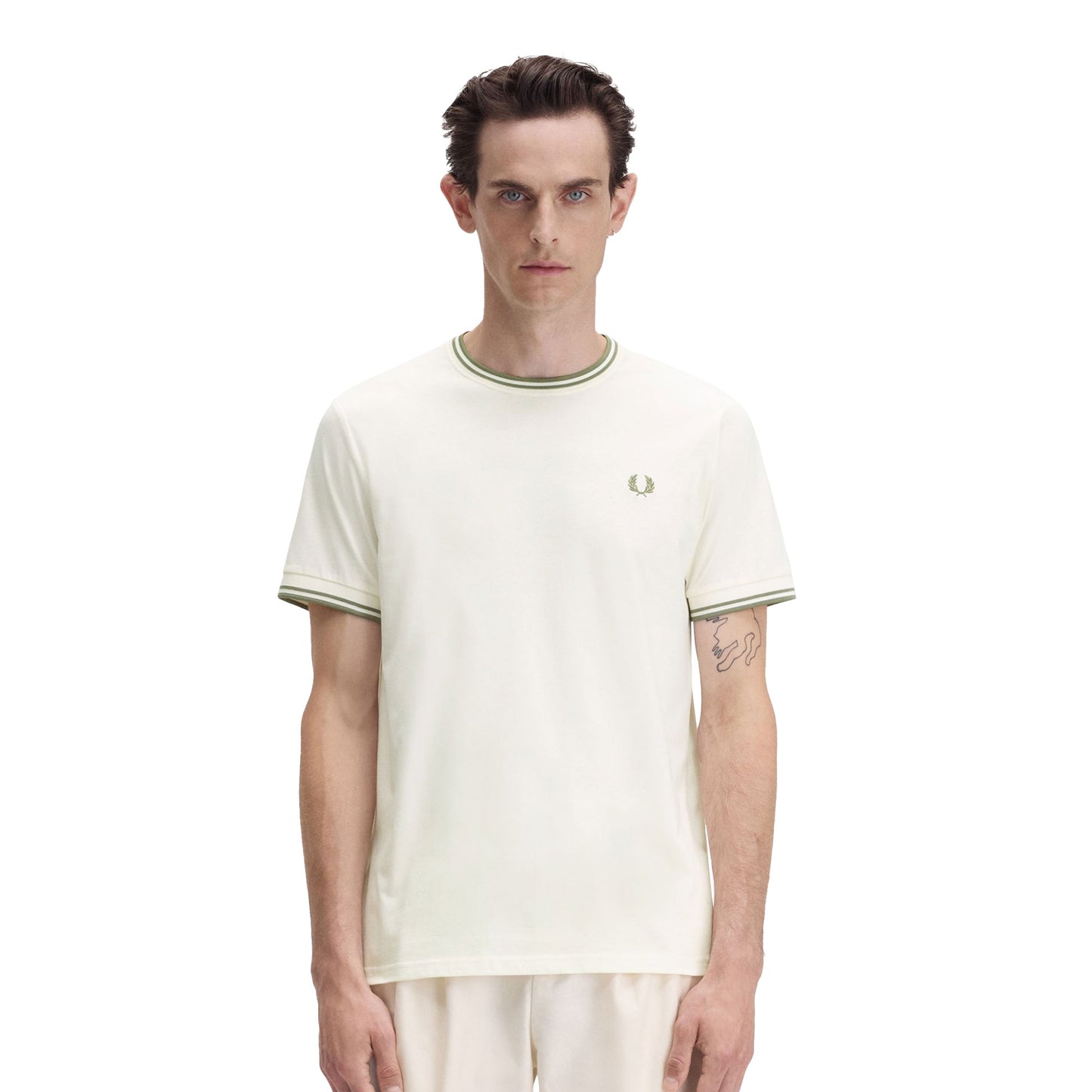 Fred Perry Twin Tipped T-Shirt Light Ecru/Olive Mint  - M1588-Y54