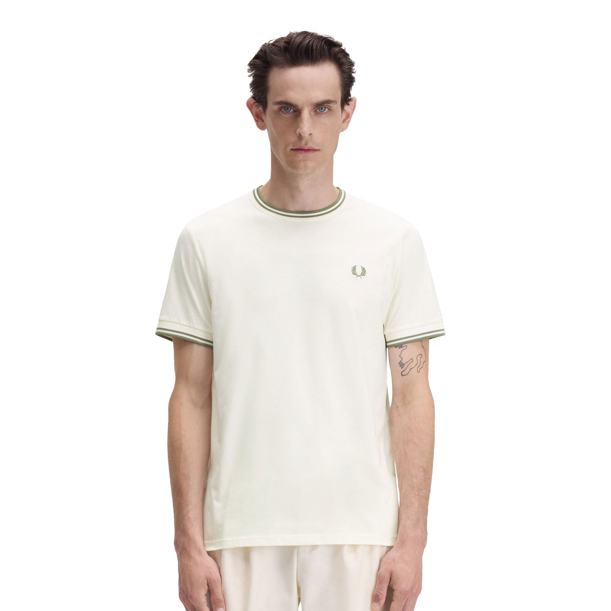 Fred Perry Twin Tipped T-Shirt Light Ecru/Olive Mint  - M1588-Y54