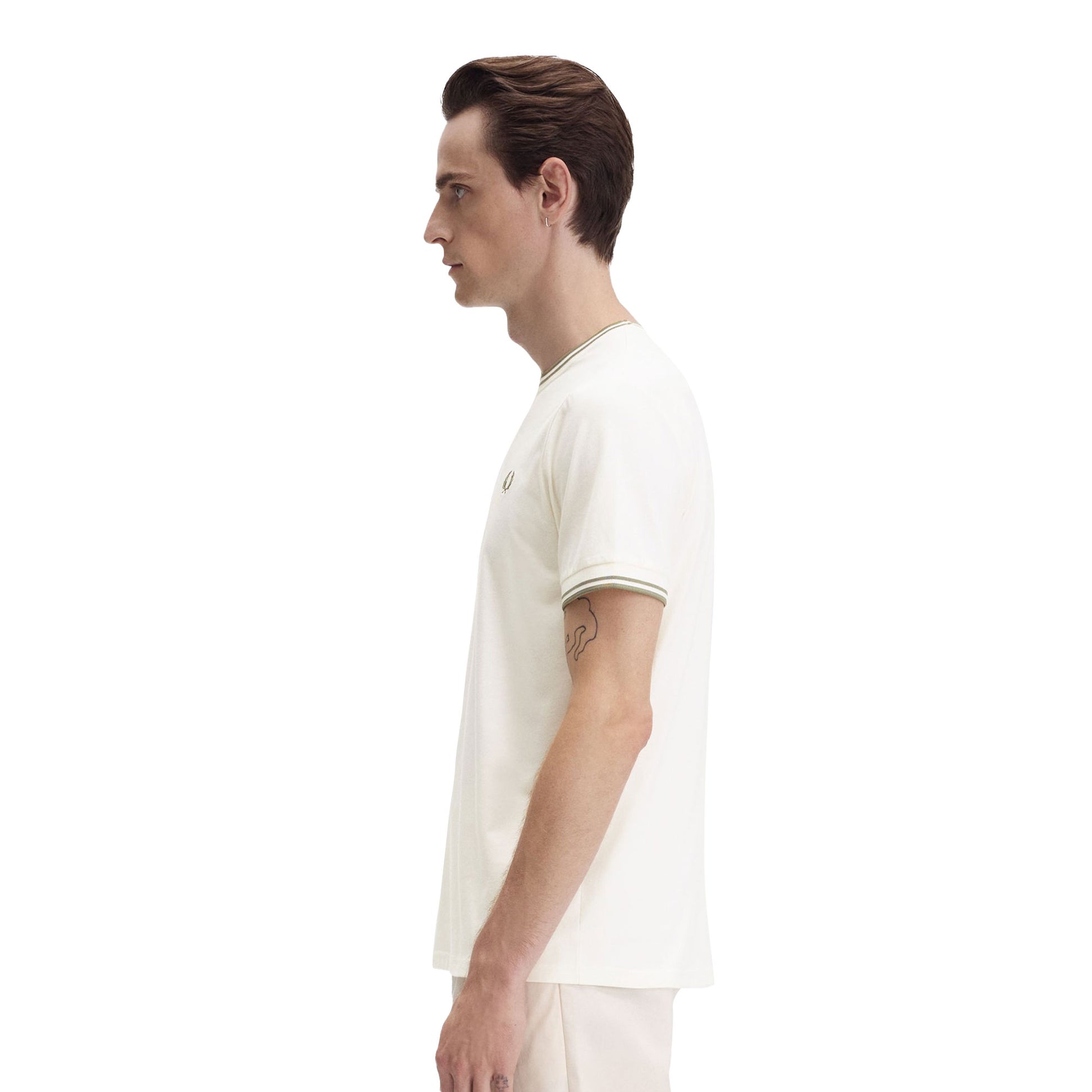 Fred Perry Twin Tipped T-Shirt Light Ecru/Olive Mint  - M1588-Y54