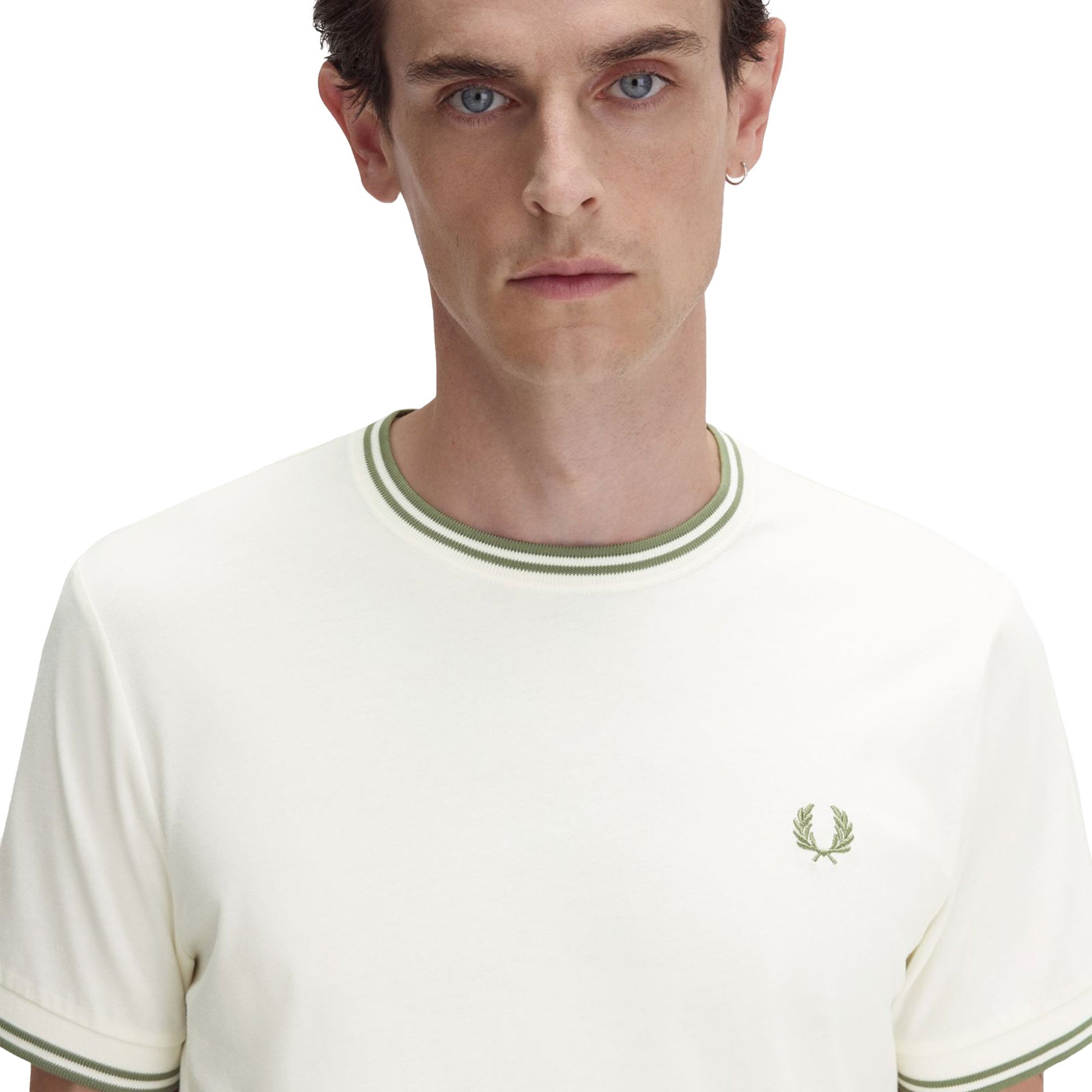 Fred Perry Twin Tipped T-Shirt Light Ecru/Olive Mint  - M1588-Y54