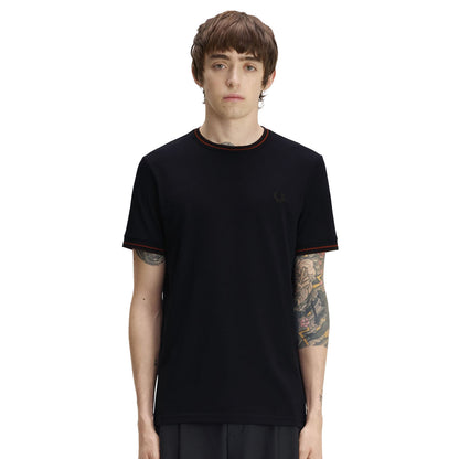 Fred Perry Twin Tipped T-Shirt Navy/Brandy/Rich Brown  - M1588V-75C