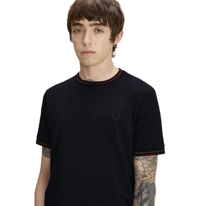 Fred Perry Twin Tipped T-Shirt Navy/Brandy/Rich Brown  - M1588V-75C