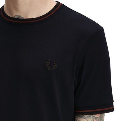 Fred Perry Twin Tipped T-Shirt Navy/Brandy/Rich Brown  - M1588V-75C