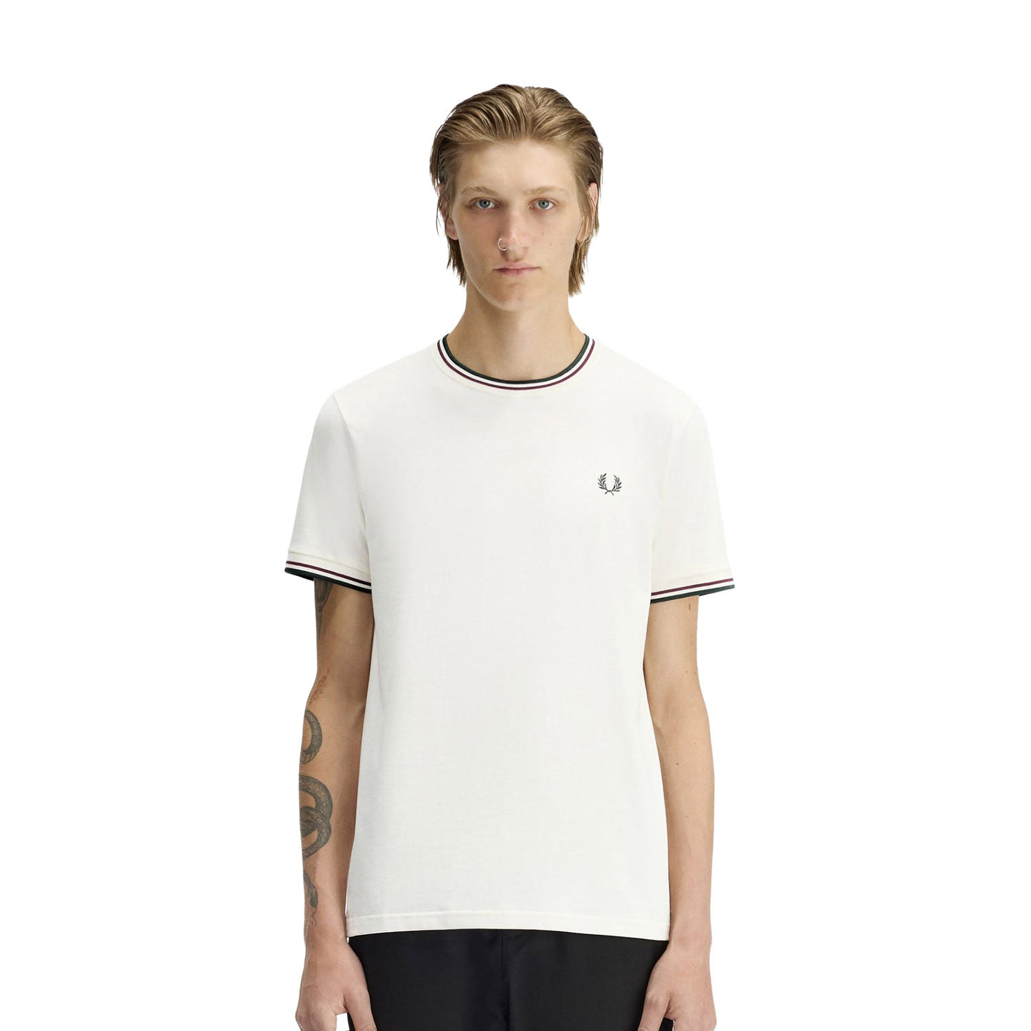 Fred Perry Twin Tipped T-Shirt Ecru/Oxblood/Grassroots  - M1588V-84A