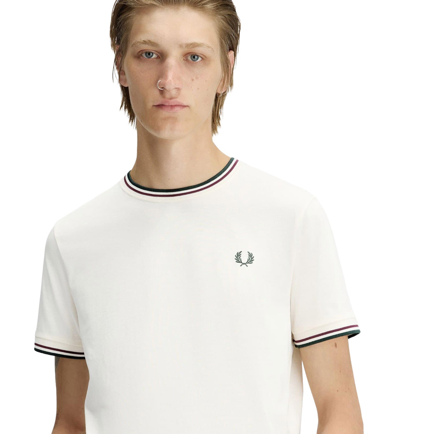 Fred Perry Twin Tipped T-Shirt Ecru/Oxblood/Grassroots  - M1588V-84A