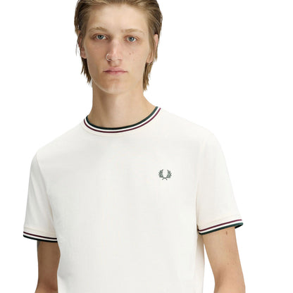Fred Perry Twin Tipped T-Shirt Ecru/Oxblood/Grassroots  - M1588V-84A
