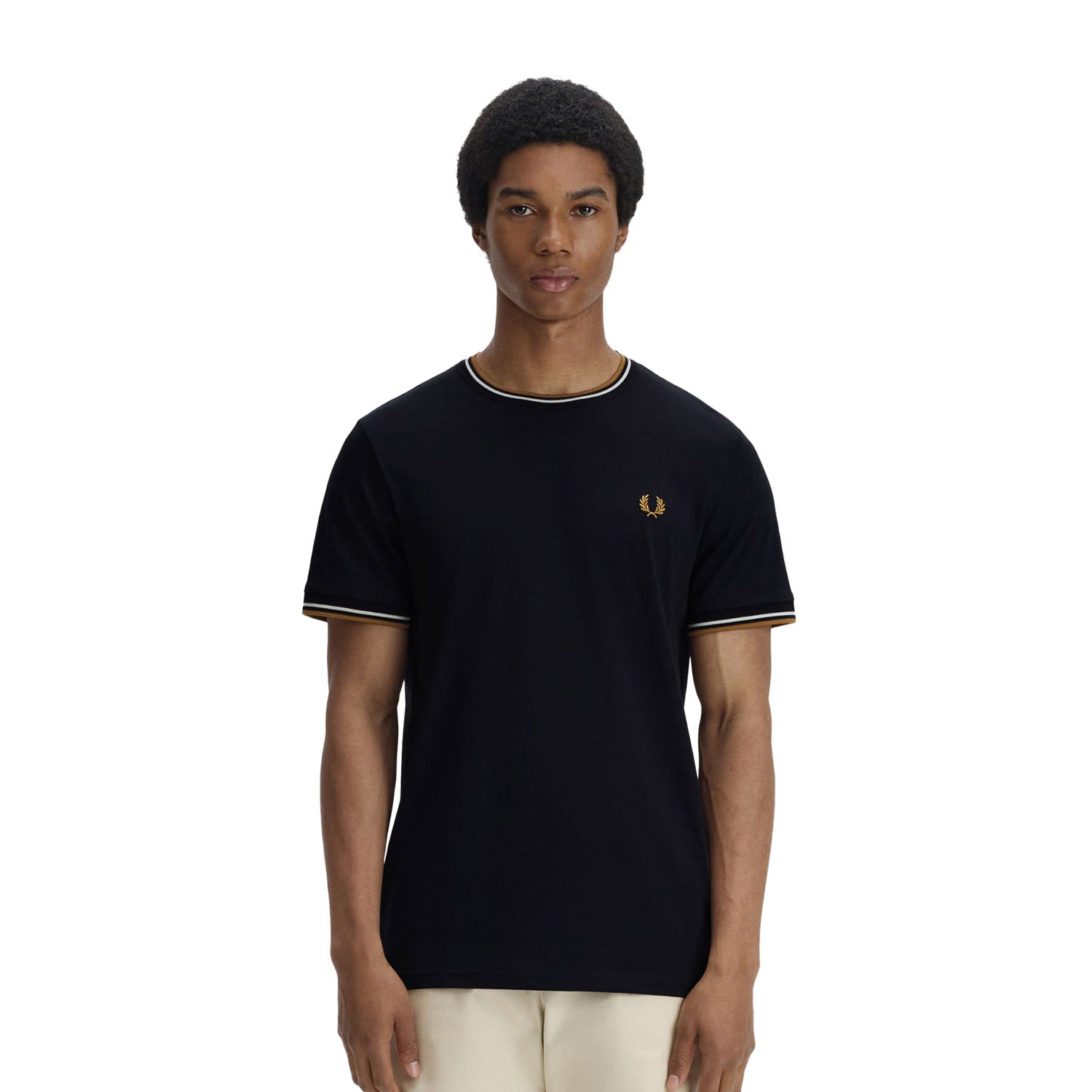 Fred Perry Twin Tipped T-Shirt Black/Ecru/Dark Caramel  - M1588V-P69