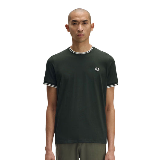 Fred Perry Twin Tipped T-Shirt Night Green/Snow White  - M1588V-T50