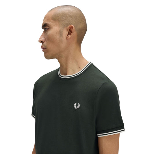 Fred Perry Twin Tipped T-Shirt Night Green/Snow White  - M1588V-T50