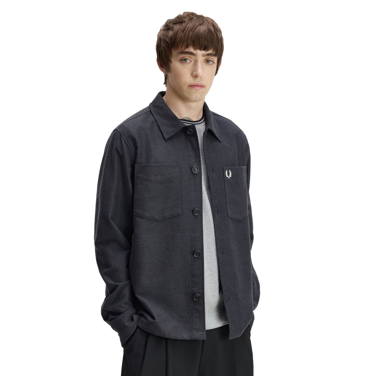 Fred Perry Brushed Twill Overshirt Charcoal Marl  - M1723-948