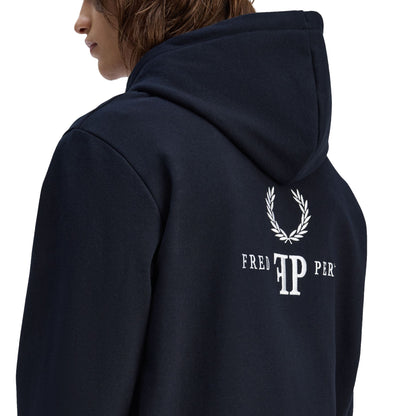 Fred Perry Monogram Hooded Sweatshirt Navy/Ice/Ice  - M1758-795