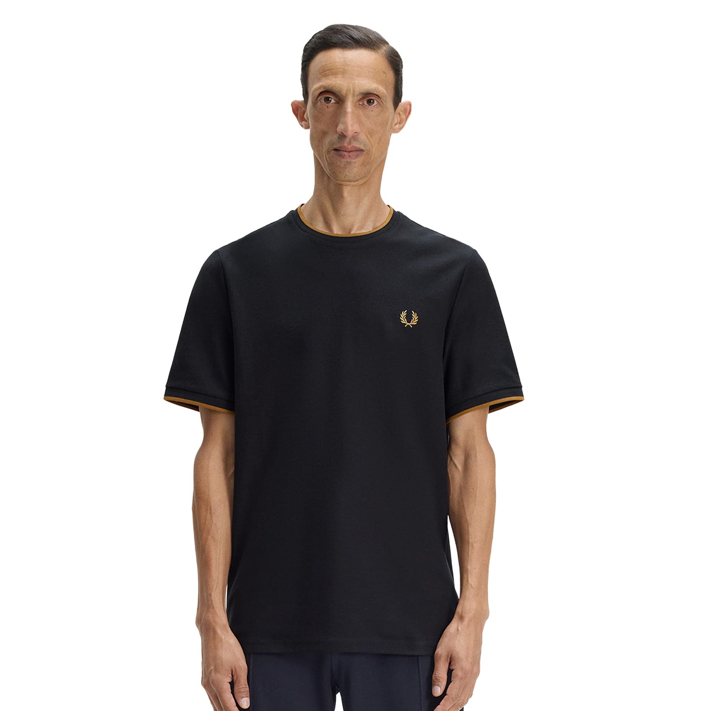 Fred Perry Trim Detail Crepe Pique T-Shirt Black  - M2397-102