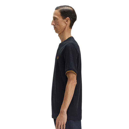 Fred Perry Trim Detail Crepe Pique T-Shirt Black  - M2397-102