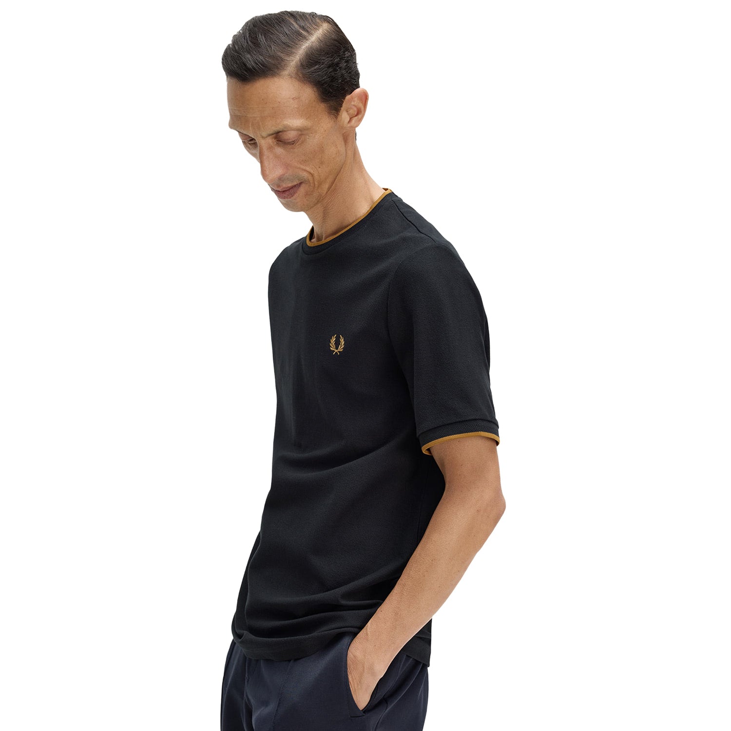 Fred Perry Trim Detail Crepe Pique T-Shirt Black  - M2397-102