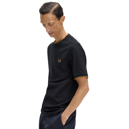 Fred Perry Trim Detail Crepe Pique T-Shirt Black  - M2397-102