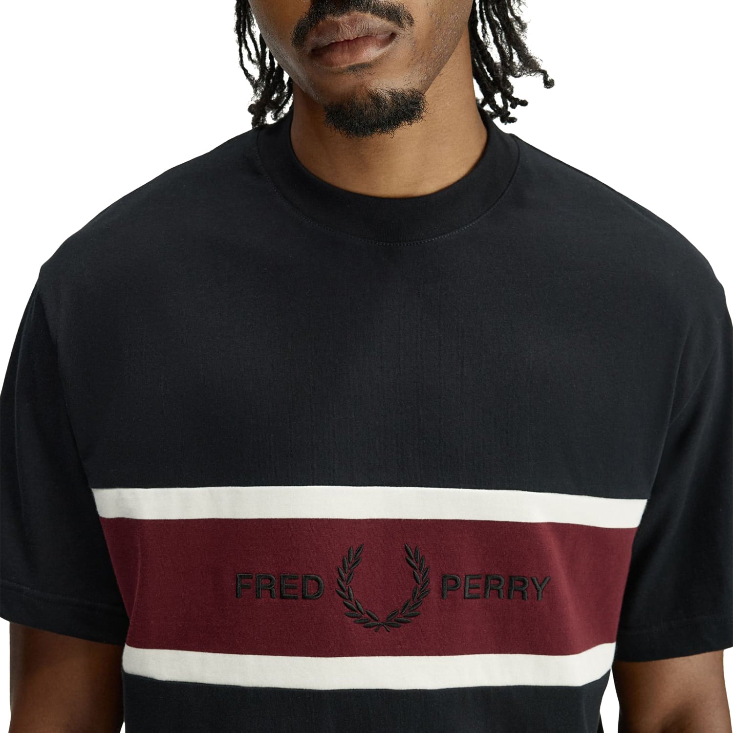 Fred Perry Embroidered Panel T-Shirt Black  - M2405-102