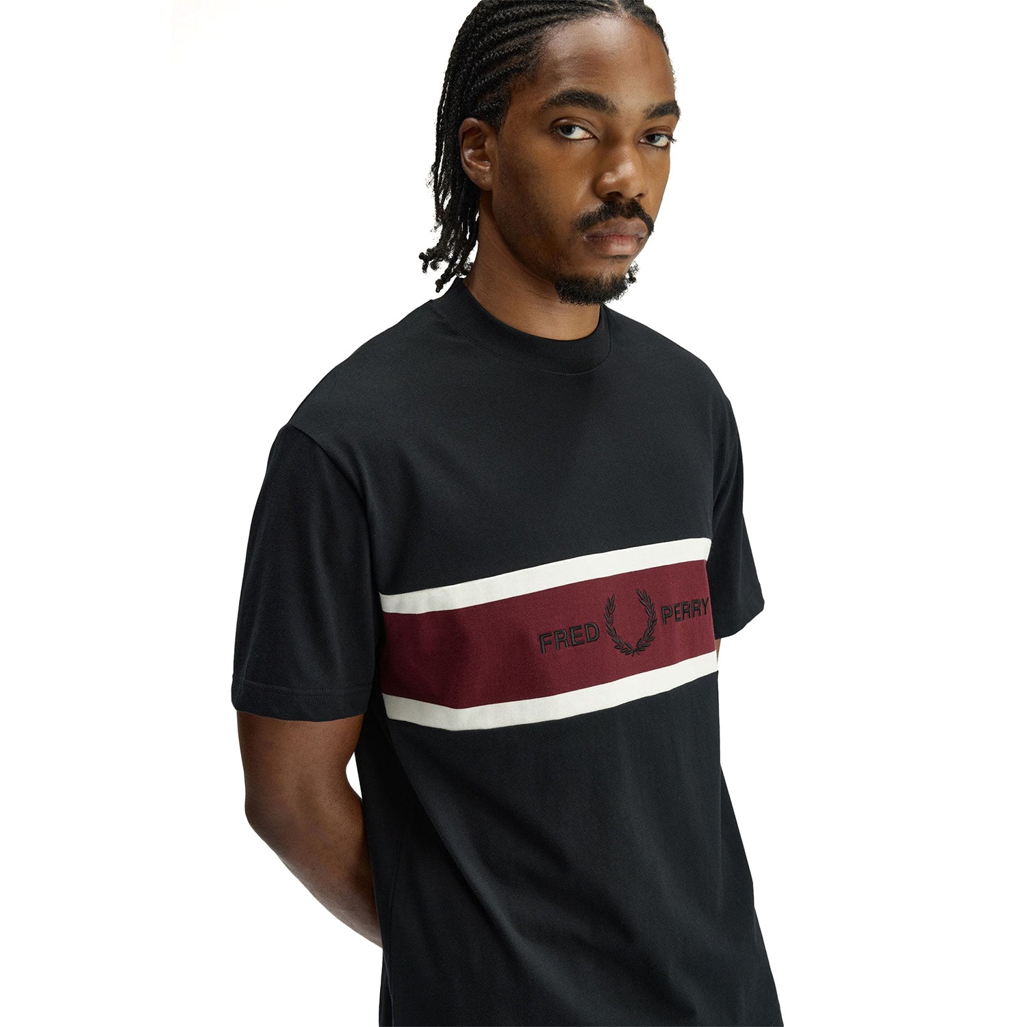 Fred Perry Embroidered Panel T-Shirt Black  - M2405-102