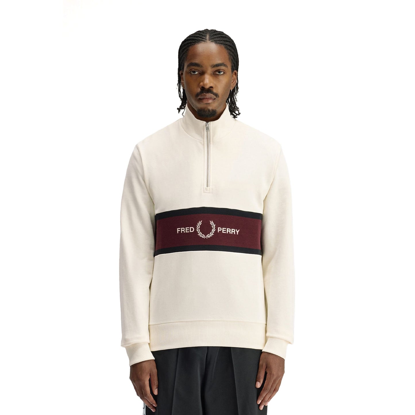 Fred Perry Embroidered Panel Half Zip Sweatshirt Ecru  - M2418-560