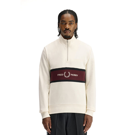 Fred Perry Embroidered Panel Half Zip Sweatshirt Ecru  - M2418-560